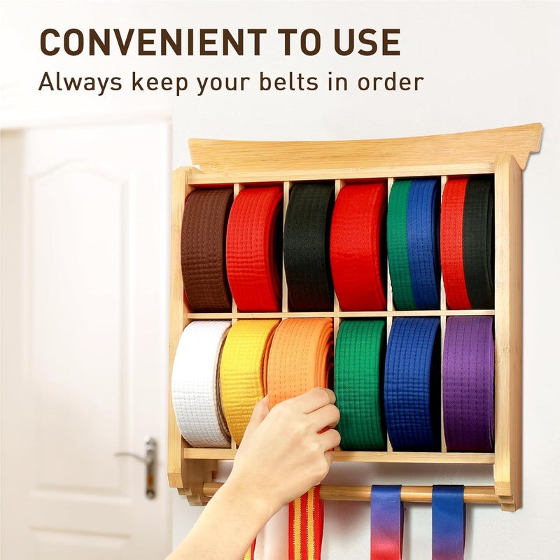 Tilhumt 12 Belts Karate Belt Display Rack with Trophy and Medal Display Rack, Taekwondo Belt Display Rack with Stickers, Martial Arts Belt Display for Kids and Adults - Image 4